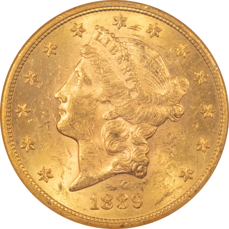 $20 1889-S $20 LIBERTY HEAD GOLD – ANACS MS-60, OLD ANA HOLDER & PREMIUM QUALITY++