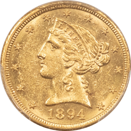 $5 1894-O $5 LIBERTY HEAD GOLD – PCGS MS-60, LUSTROUS!