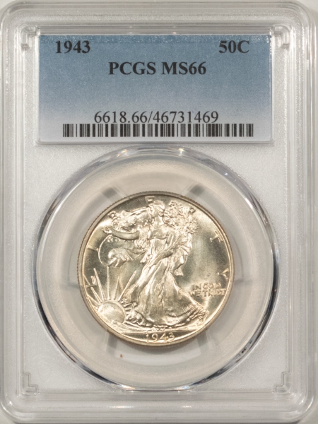 New Certified Coins 1943 WALKING LIBERTY HALF DOLLAR – PCGS MS-66, A WELL-STRUCK BLAZER!