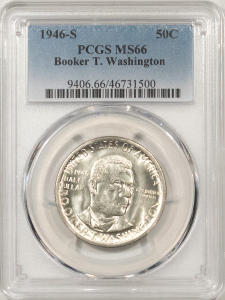 New Certified Coins 1946-S BOOKER T WASHINGTON COMMEMORATIVE HALF DOLLAR – PCGS MS-66, BLAZING WHITE