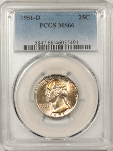 New Certified Coins 1951-D WASHINGTON QUARTER – PCGS MS-66, PRETTY!