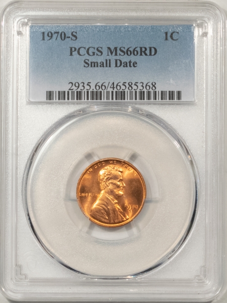 Lincoln Cents (Memorial) 1970-S LINCOLN CENT, SMALL DATE – PCGS MS-66 RD, BLAZING RED!