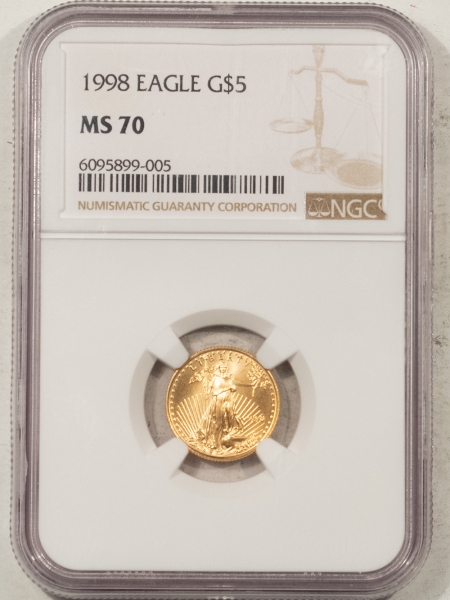 American Gold Eagles, Buffaloes, & Liberty Series 1998 1/10 OZ $5 AMERICAN GOLD EAGLE – NGC MS-70, PERFECT!