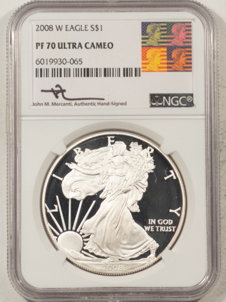 American Silver Eagles 2008-W 1OZ PROOF AMERICAN SILVER EAGLE NGC PF70 ULTRA CAMEO MERCANTI HAND-SIGNED