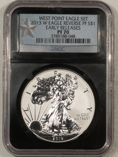 American Silver Eagles 2013-W AMERICAN SILVER EAGLE REVERSE PROOF WEST POINT – NGC PF-70 EARLY RELEASES