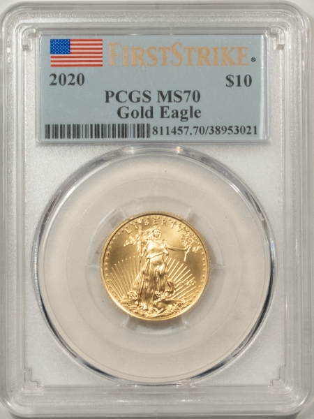 American Gold Eagles, Buffaloes, & Liberty Series 2020 1/4 OZ $10 AMERICAN GOLD EAGLE – PCGS MS-70, FIRST STRIKE, FLAG LABEL!