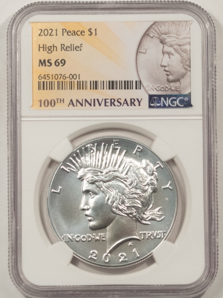 Modern Commems 2021 COMMEORATIVE SILVER PEACE DOLLAR, HIGH RELIEF NGC MS-69, 100TH ANNIVERSARY!