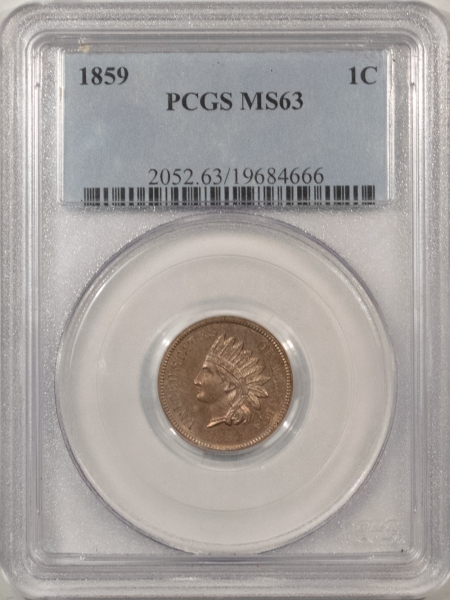 Indian 1859 INDIAN CENT – PCGS MS-63, FLASHY! TOUGH FIRST YEAR ISSUE!