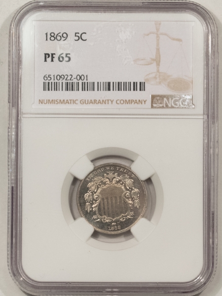 New Certified Coins 1869 PROOF SHIELD NICKEL – NGC PF-65, FLASHY GEM, LOW MINTAGE!