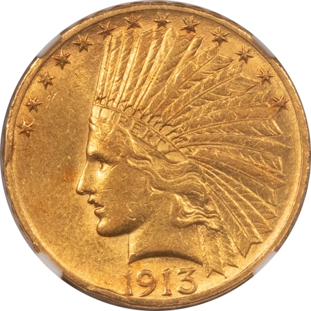 $10 1913-S $10 INDIAN GOLD – NGC AU-55, LUSTROUS & LOW MINTAGE!