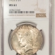 New Certified Coins 1925 PEACE DOLLAR – NGC MS-64, FLASHY & PREMIUM QUALITY! FATTIE HOLDER