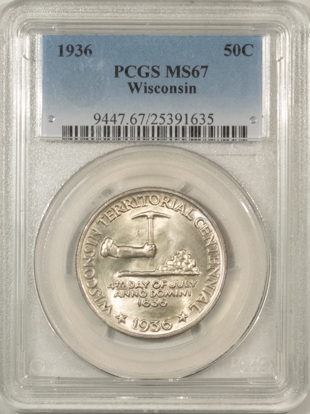 New Certified Coins 1936 WISCONSIN COMMEMORATIVE HALF DOLLAR – PCGS MS-67, SUPERB ORIGINAL GEM!