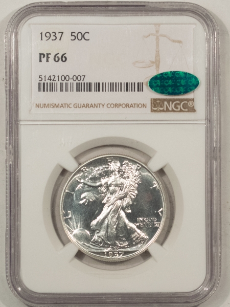 CAC Approved Coins 1937 PROOF WALKING LIBERTY HALF DOLLAR – NGC PF-66 CAC APPROVED STONE WHITE & PQ