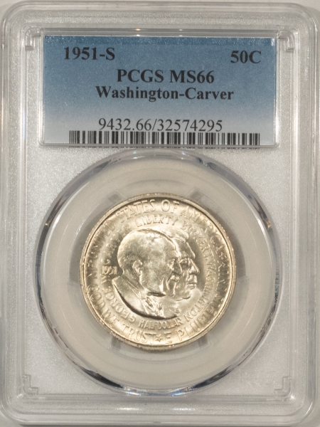 New Certified Coins 1951-S WASHINGTON-CARVER COMMEMORATIVE HALF DOLLAR – PCGS MS-66, LUSTROUS!