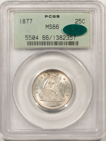 CAC Approved Coins 1877 LIBERTY SEATED QUARTER – PCGS MS-66, PQ+, SUPERB! OLD GREEN HOLDER & CAC!