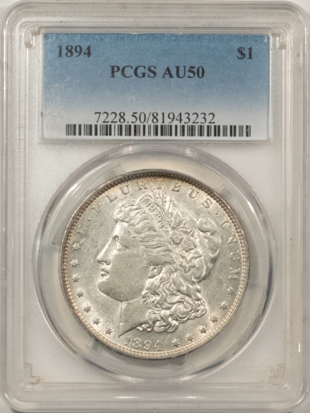 Morgan Dollars 1894 MORGAN DOLLAR – PCGS AU-50, ORIGINAL LUSTER! LOW MINTAGE KEY!