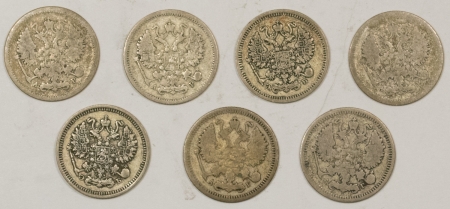 New Store Items RUSSIA 1896-1911 10 KOPEKS, LOT OF 7 (6 DIFFERENT), CIRCULATED, A FEW NICER ONES