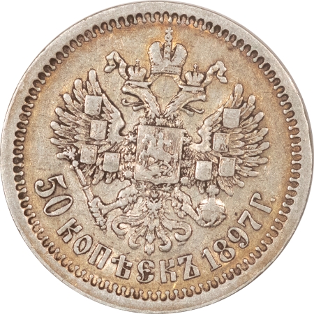 New Store Items RUSSIA (EMPIRE) 1897 50 KOPEKS, Y-58.1, * ON RIM, HIGH GRADE CIRCULATED EXAMPLE