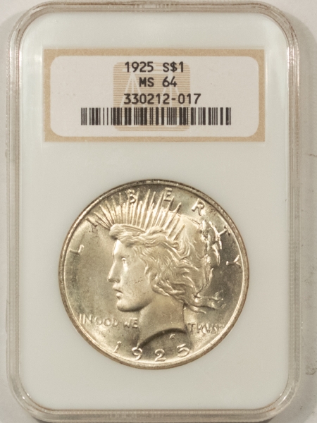 New Certified Coins 1925 PEACE DOLLAR – NGC MS-64, FLASHY & PREMIUM QUALITY! FATTIE HOLDER