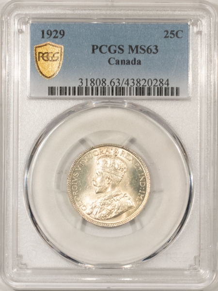 New Certified Coins 1929 CANADA TWENTY-FIVE CENTS PCGS MS-63