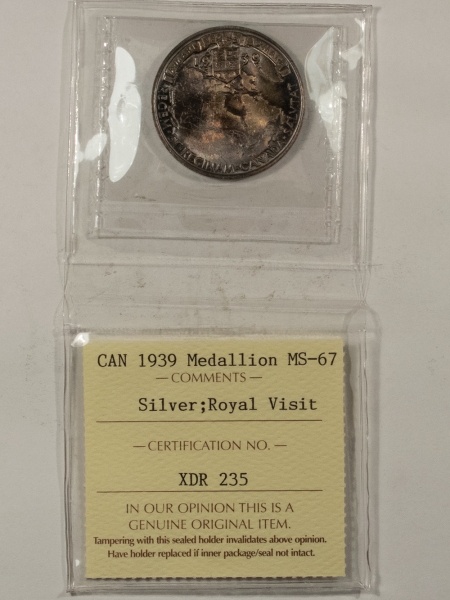 Exonumia 1939 CANADA SILVER ROYAL VISIT SILVER MEDALLIAN ICCS MS-67 GOREGOUS & FLAWLESS
