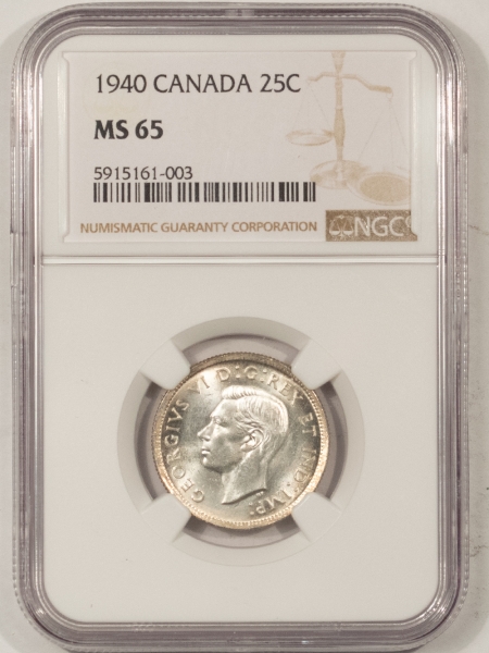 New Certified Coins 1940 CANADA TWENTY-FIVE CENTS NGC MS-65