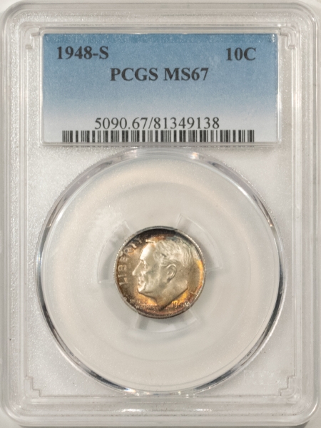 New Certified Coins 1948-S ROOSEVELT DIME – PCGS MS-67, STUNNING & SUPERB!