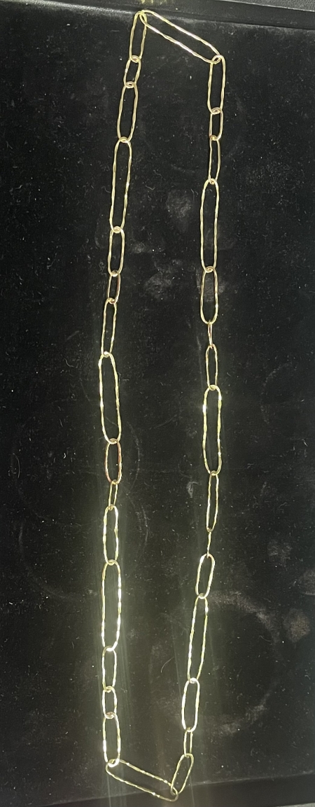 Jewelry 30″ PAPERCLIP 14KT GOLD CHAIN-CONTEMPORARY HANDMADE “HAMMERED” DESIGN & PERFECT!