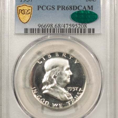 CAC Approved Coins 1957 PROOF FRANKLIN HALF DOLLAR – PCGS PR-68 DCAM, CAC! BLACK & WHITE, STUNNING