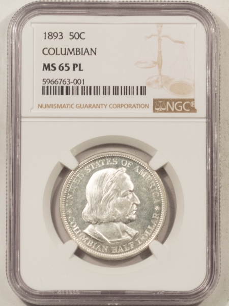 New Certified Coins 1893 COLUMBIAN COMMEMORATIVE HALF DOLLAR – NGC MS-65 PL PROOFLIKE, DEEP MIRRORS!