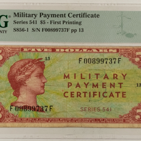 MPCs (Military Payment Certificates) MILITARY PAYMENT CERTIFICATE, SERIES 541, $5 FIRST PRINTING, S856-1, PMG VF-20! 