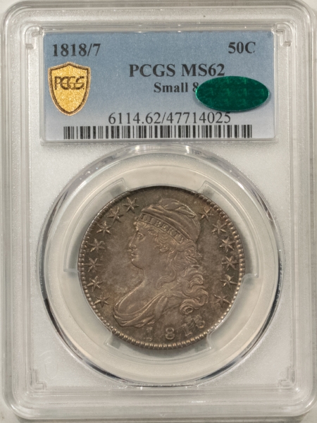 CAC Approved Coins 1818/7 CAPPED BUST HALF DOLLAR PCGS MS-62 CAC, FRESH ORIGINAL & PREMIUM QUALITY!