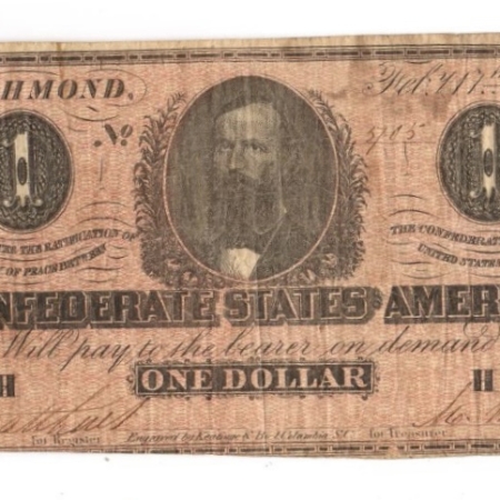 New Store Items CSA FEB 17, 1864 $1 TYPE 71, PF7, CLOSELY SPACED PLATE LETTERS, R-7 & RARE-FINE+