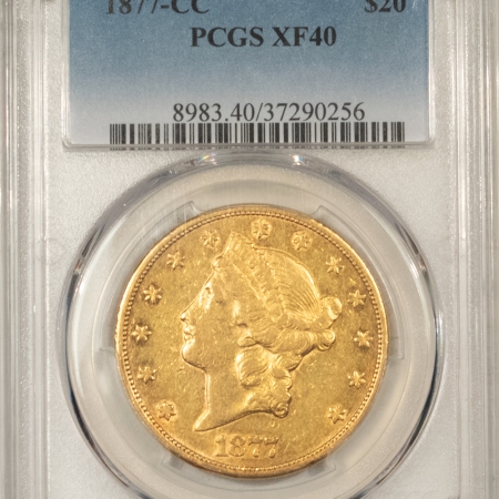 New Store Items 1877-CC $20 LIBERTY GOLD – PCGS XF-40, FLASHY, STRONG DETAIL! TOUGH CARSON CITY!