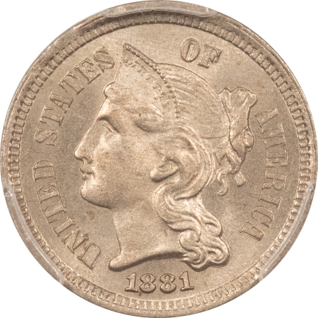 New Certified Coins 1881 THREE CENT NICKEL – PCGS MS-64, NICE! ORIGINAL!