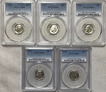 New Certified Coins 1950-1964 ROOSEVELT DIME 15 COIN COMPLETE PROOF SET, PCGS PR-65 TO 68, W/ CAMEOS
