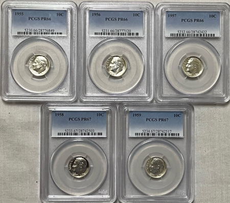 New Certified Coins 1950-1964 ROOSEVELT DIME 15 COIN COMPLETE PROOF SET, PCGS PR-65 TO 68, W/ CAMEOS