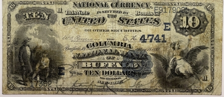 Large National Currency 1882 $10 DATE BACK, COLUMBIA NB BUFFALO, NY, CHTR #4741, ORIGINAL VF!