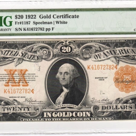 New Store Items 1922 $20 GOLD CERTIFICATE, FR-1187, PMG CHOICE VERY FINE-35; BRIGHT & FRESH!