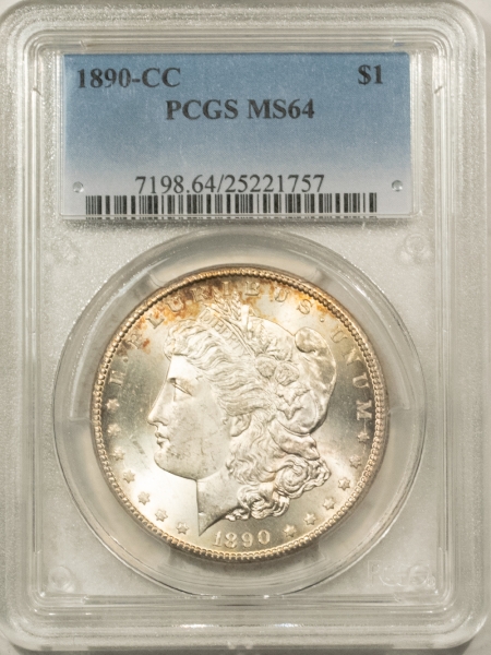 Morgan Dollars 1890-CC MORGAN DOLLAR – PCGS MS-64, LUSTROUS! PRETTY! CARSON CITY!