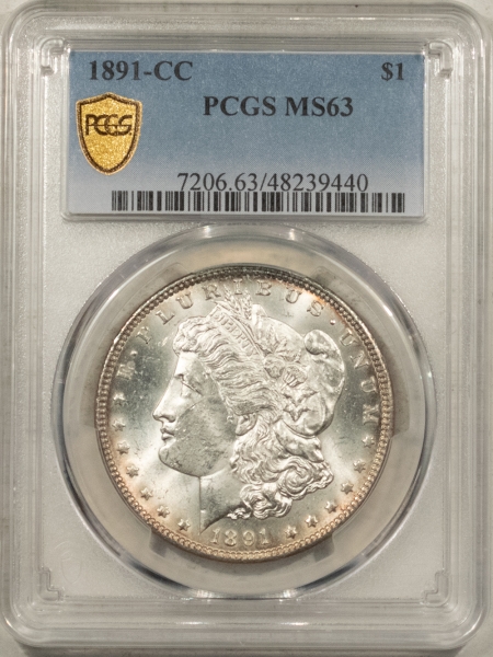Morgan Dollars 1891-CC MORGAN DOLLAR – PCGS MS-63, BLAST WHITE! CARSON CITY!
