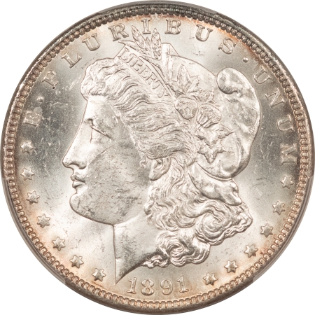 Morgan Dollars 1891-CC MORGAN DOLLAR – PCGS MS-63, BLAST WHITE! CARSON CITY!