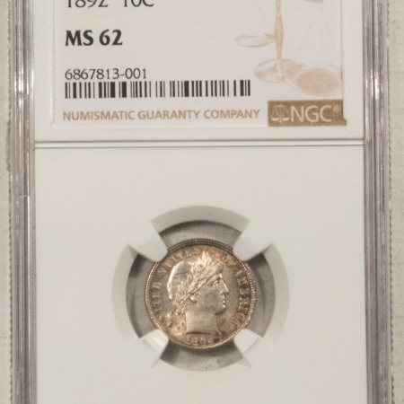 New Store Items 1892 BARBER DIME – NGC MS-62, FRESH & FLASHY
