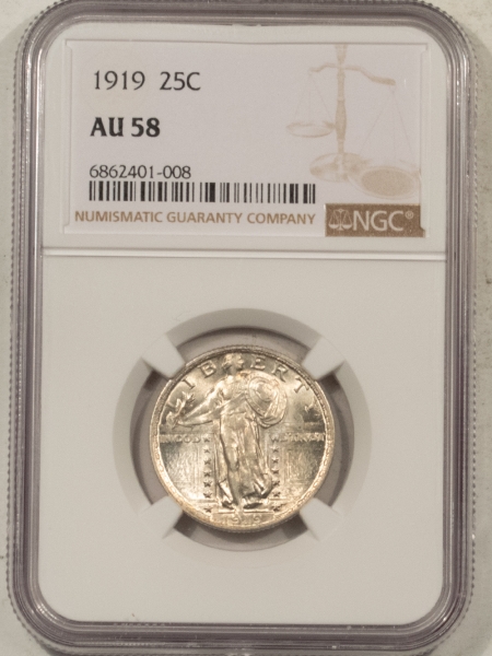 New Certified Coins 1919 STANDING LIBERTY QUARTER NGC AU-58, FRESH PREMIUM QUALITY, LOOKS CHOICE BU!