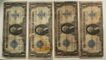 Large Silver Certificates 1923 $1 SILVER CERTIFICATES, LOT OF 4 NOTES, FR-237/238, LOW GRADE/CULLS