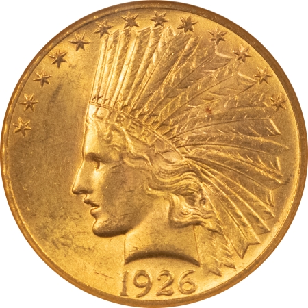 $10 1926 $10 INDIAN GOLD – NGC MS-60, CAC APPROVED, OLD EMBOSSED FATTIE HOLDER, PQ++