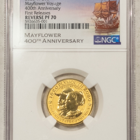 Modern Commems 2020-W $10 MAYFLOWER VOYAGE 400TH 1/4 OZ GOLD COMMEM – NGC PF-70 EARLY REL, RARE