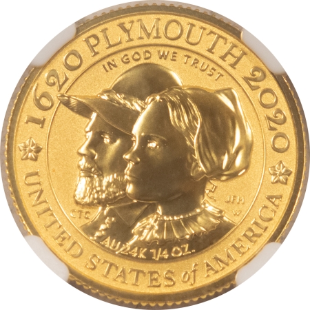 Modern Commems 2020-W $10 MAYFLOWER VOYAGE 400TH 1/4 OZ GOLD COMMEM – NGC PF-70 EARLY REL, RARE