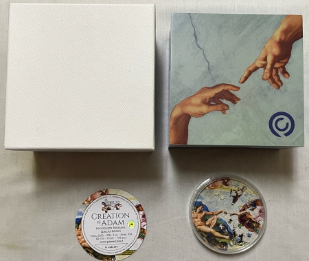 New Certified Coins 2023 PALAU $20 5 OZ SILVER PROOF, CREATION OF ADAM, MICROPUZZLES, 468/499 W/ OGP