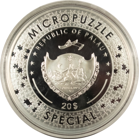 New Certified Coins 2023 PALAU $20 5 OZ SILVER PROOF, CREATION OF ADAM, MICROPUZZLES, 468/499 W/ OGP